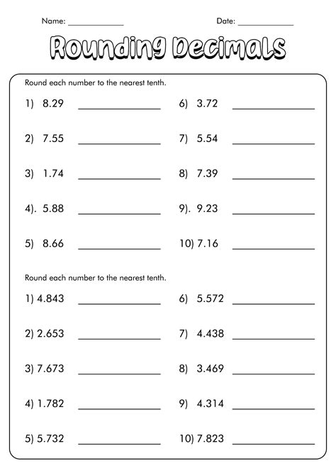 Rounding decimals | 5th grade Math Worksheet | GreatSchools